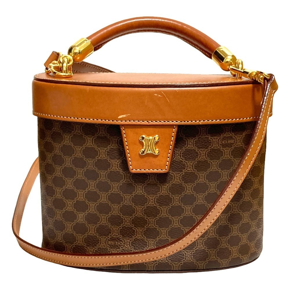 CELINE Leather Macadam Vanity Bag Shoulder Brown Women's